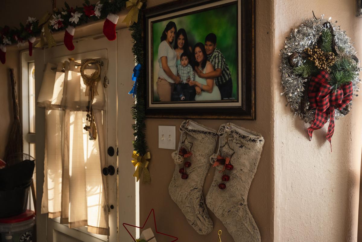 Christmas decorations hang in the Padilla family home in Fort Hancock, Texas on November 28, 2023.